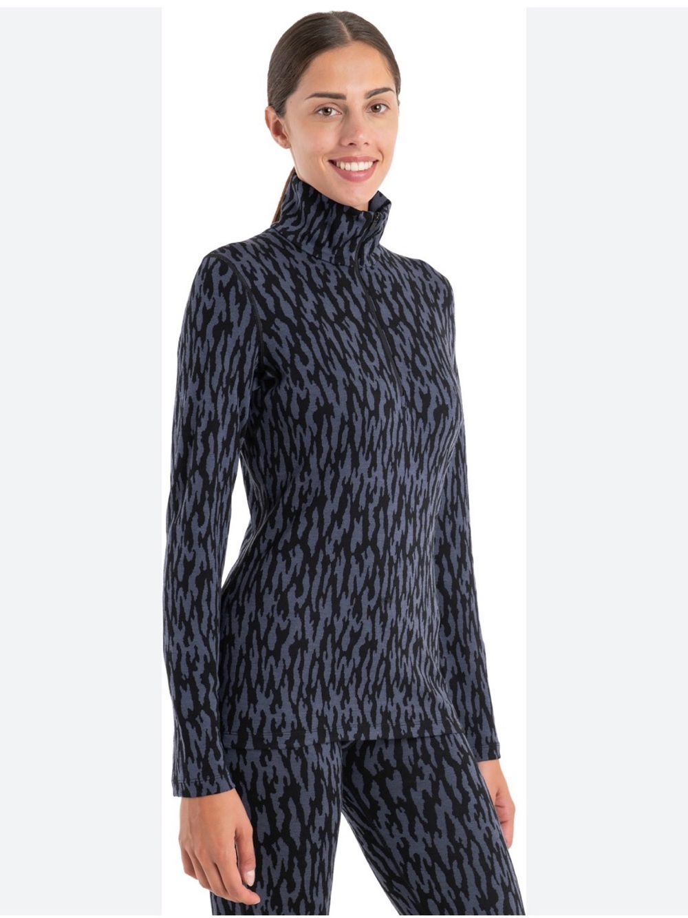 Icebreaker 260 Vertex  Long Sleeve 100% Wool Top in Navy Black Animal Print M
